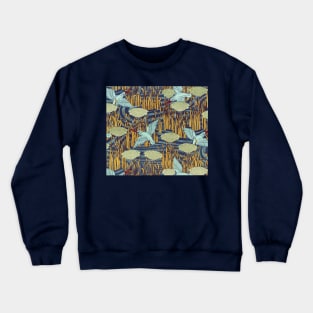 KINGFISHERS AND FLOWERING RUSH Art Nouveau Floral Pattern Crewneck Sweatshirt